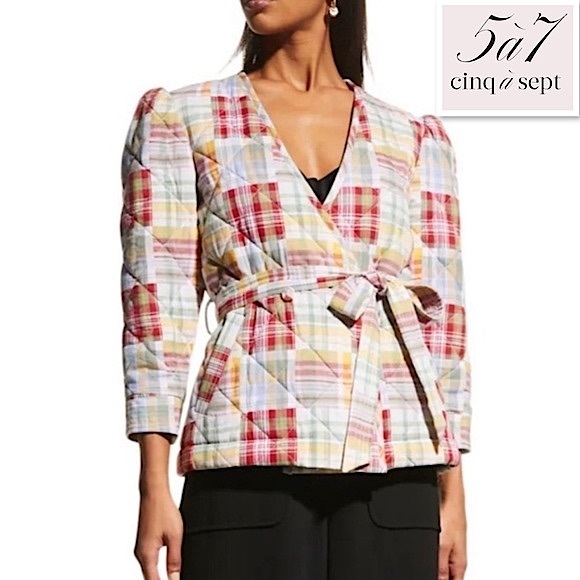 NWT CINQ A SEPT Triss Quilted Patchwork Organic Cotton Wrap Jacket Belt XS Boho - Picture 3 of 16
